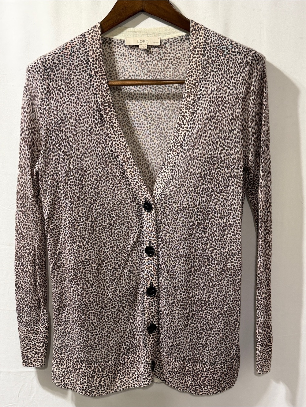 LOFT Pink and Black Leopard-Print Button Cardigan